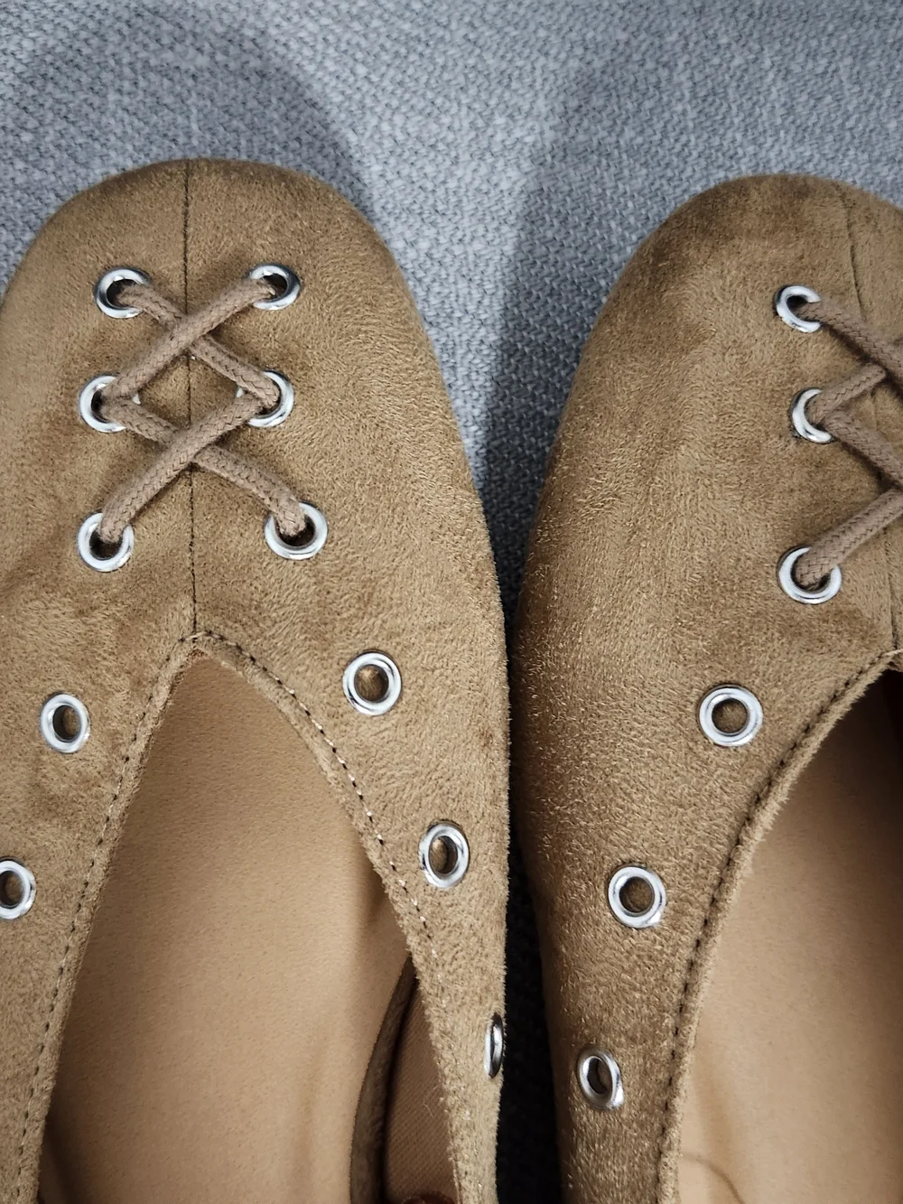 Time and Tru Tan Suede-Look Lace-Up Ballet Flats
